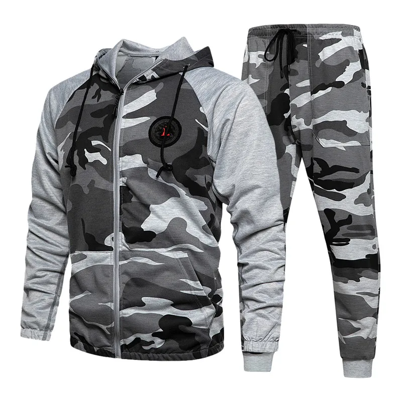 Manluo Mens Tracksuits Camo Jogging Suits Active Hoodies 2 Pieces Sports Sweat Suits Camouflage 