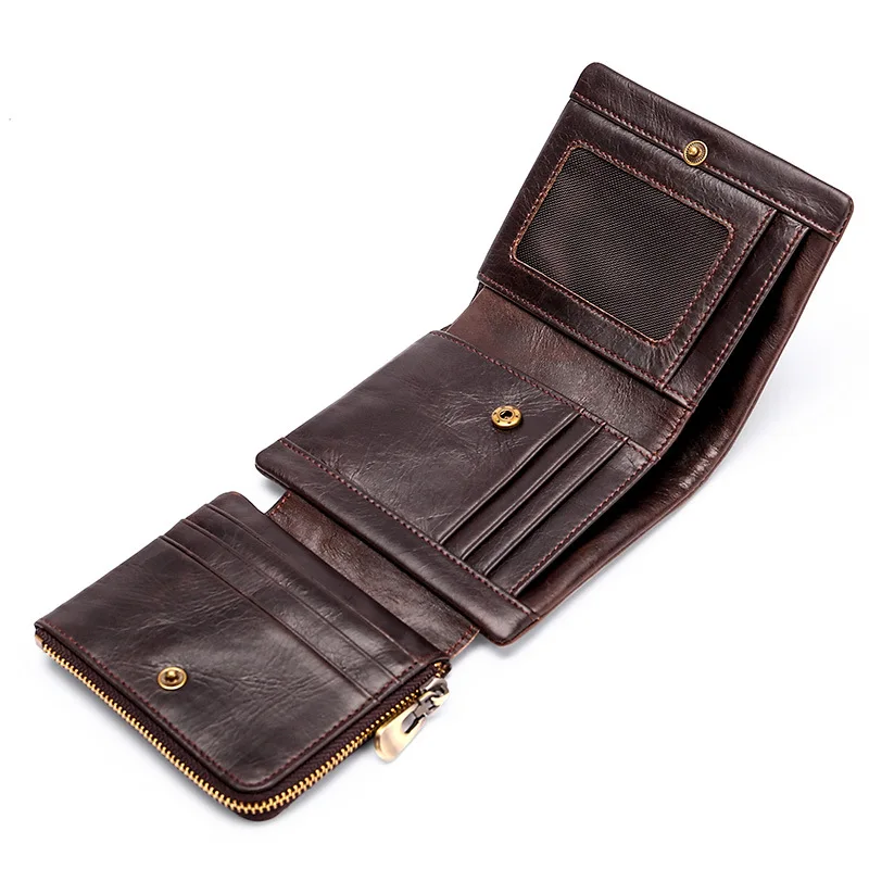 2019 New RFID Men's Wallet Retro First Layer Cowhide Tri-fold Buckle Short Coin Pocket | Багаж и сумки