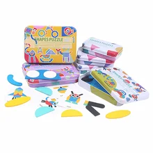Caja de hierro 3D de dibujos animados para niños, rompecabezas de madera con forma geométrica de animales, juguete educativo, rompecabezas de madera, regalo para niños