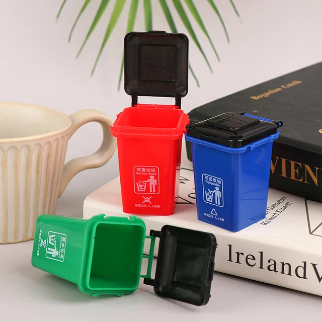 1:12 Dollhouse Decor Toys MiniTrash Can Model / Mini Waste Bin / Pen Organizer Home Storage Can Plastic Rolling Trash Bin 5