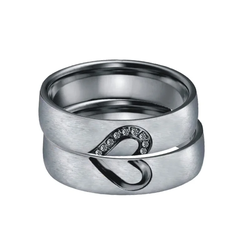 Anelli Cuore Abbinati Per Coppie "Ti Amo" In Acciaio Inox 316L, Fidanzamento E Promessa, Larghezza Uomo 6mm Donna 4mm, Taglie Multiple