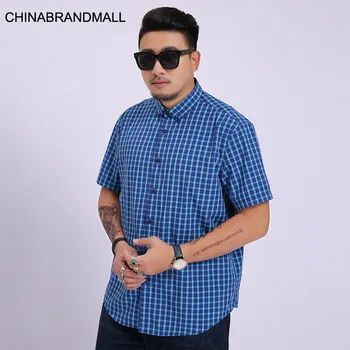 

Men Youth Fat Man Plus Fat Plus Size Leisure Grid Short Sleeve Shirt Male