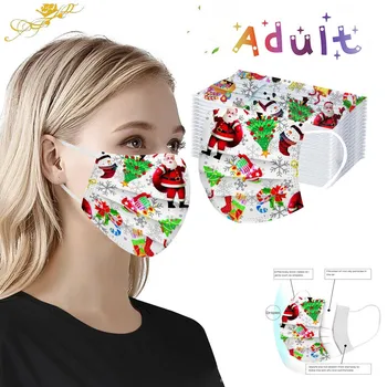 

100pcs Disposable Face Mask Adult Christmas Mask Printed Disposable Masks Print In Stock Facemask One time Masker 3Ply Halloween