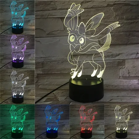 B Eevee 3D разноцветная лампа Покемон прекрасный Ночной свет дома Новинка Декор фантастический день рождения праздник новогодние подарки для детей - Испускаемый цвет: B