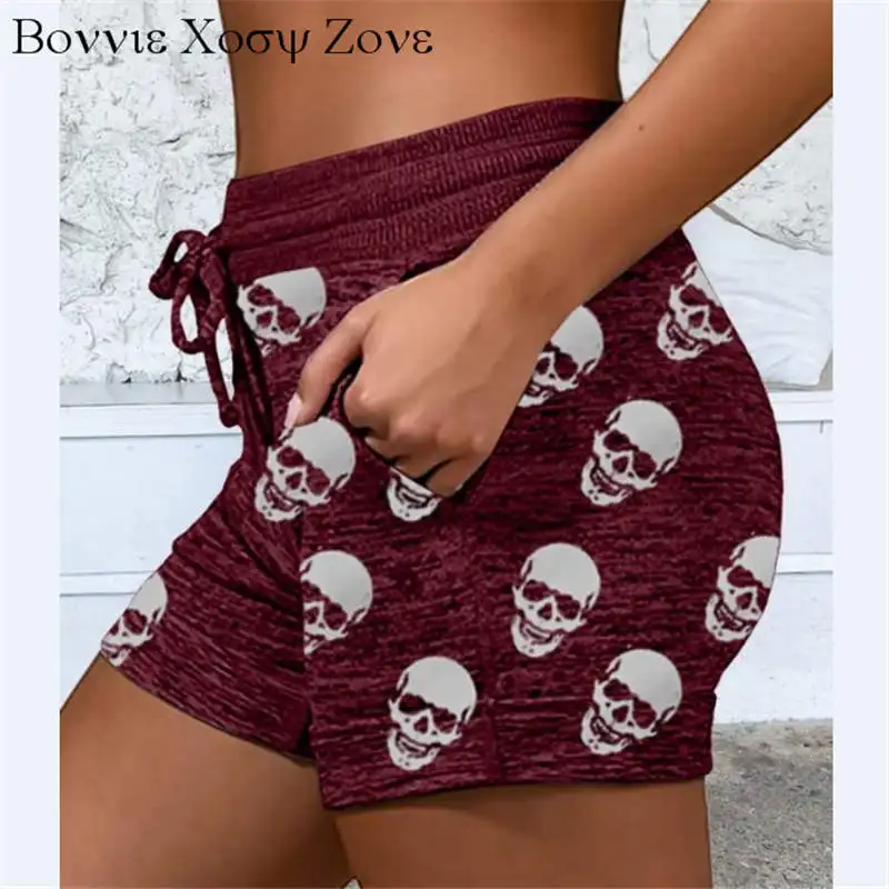

Women All Over Print Skeleton Print Skinny Drawstring Shorts Casual Chic Shorts