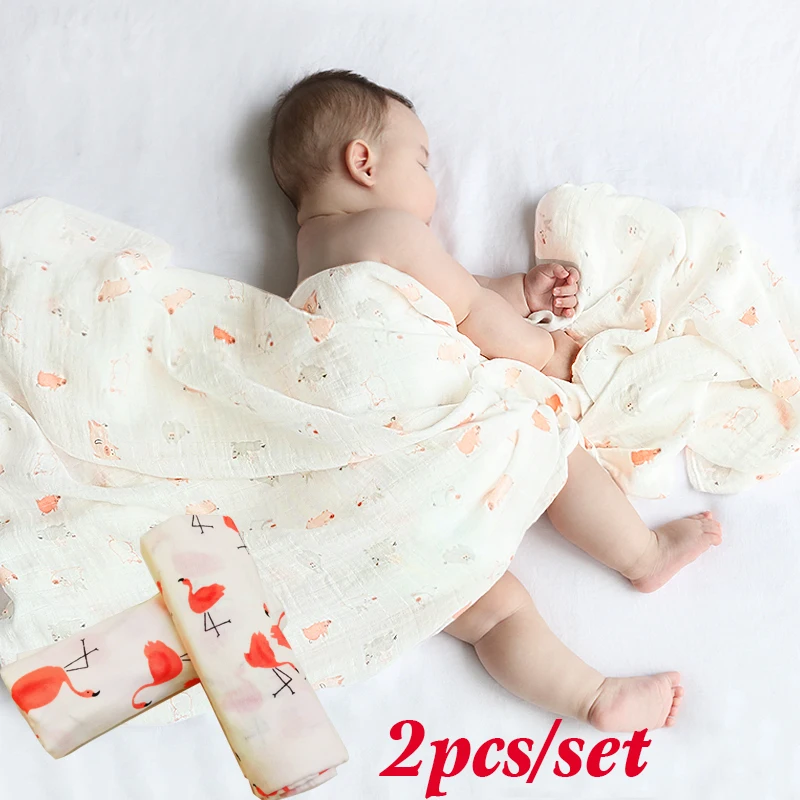 2pcs/set Newborn Baby Blanket Cotton Blanket Cartoon Pattern Multi-use Infant Stroller Cover Towel Baby Muslin Swaddle Wrap