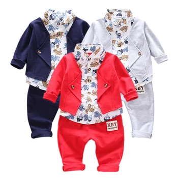 

Baby Boy 2PCS Clothes Sets Children Clothes Suits Autumn Kids Gentleman Floral Print T-shirt Pants 2pcs infant boys out