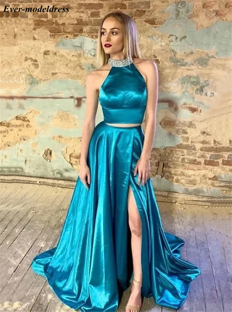Vestido de festa, два предмета, с высоким разрезом, платья для выпускного вечера, расшитое бисером, с высоким воротником без рукавов и с молнией сзади, а-силуэт, арабские вечерние платья