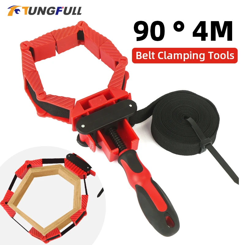 Multifunções Belt Clamping Tools Carpintaria Quick Braçadeira Banda Ajustável Polygonal Clip 90 Graus 4m Pure Nylon Strap Clip