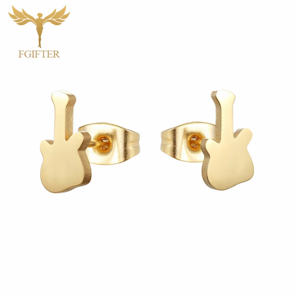 guitar earrings Рок сережки «ноты» 12 пар стальных сережек набор из нержавеющей стали золотые серьги-гвоздики для женщин и мужчин ювелирные изделия - Окраска металла: guitar earrings