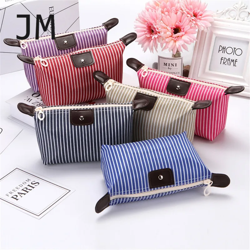 

JM Travel Cosmetics Cosmetiquero Mujer Striped Cosmetic Bag New Foldable Dumpling Bag Large Capacity Ladies Make up Storage Bag