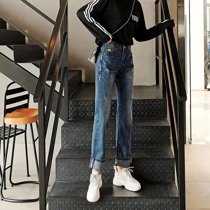 High Waist Plus Size Boyfriend Jeans for Women mom jeans cintura alta vintage Full Length Denim Jeans Pants