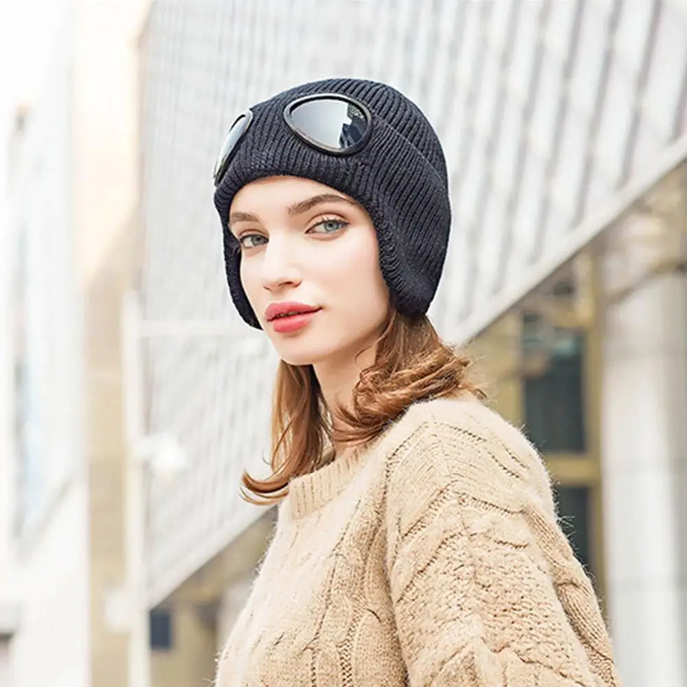 Knitt Hat Pilot Black Ear Flap Hat 