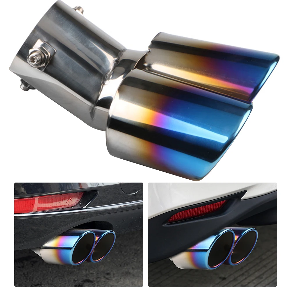 Blue Car Exhaust Tip Burnt Rolled Edge Stainless Steel Dual Outlet Auto Muffler Outdoor Anti-resistance Repairing Parts | Автомобили и