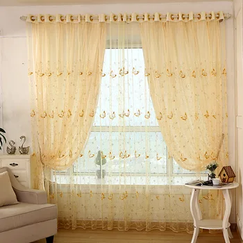 

Rural Style Curtains for Living Dining Room Bedroom Tulle Window Pink Purple Embroidery Curtains Finished Product Customization