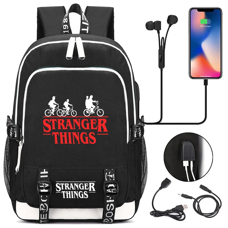 School Bag Multifunction USB Charging Stranger Things Canvas Student Backpack For Teenagers Boys Girls Mochila Travel Bags | Багаж и сумки