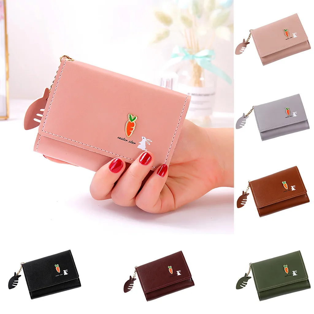 

MUQGEW Women's Wallets Coin Fish Bone Pendant Leather Purse Soft Face 3 Fold Solid Color Card Wallets For Girls Bolsas De Mujer