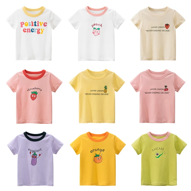 Kids T Shirts Summer Boys Girls Children Short Sleeve T-Shirt Print Baby Boy Child Girl Tees White Yellow Toddler Clothing Tops 3