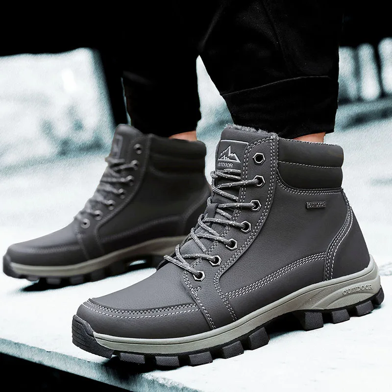 На открытом воздухе; сезон осень-зима; ботинки из водонепроницаемого материала; не скользящие износостойкие кожаные светильник с бархатным утеплителем Пеший Туризм мужские ботинки