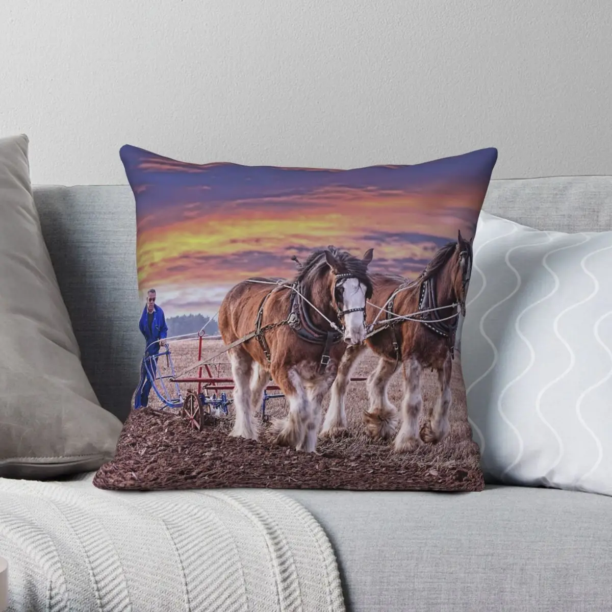 Чехол для подушки с изображением рабочих клайдов лошадей Полиэстеровая льняная