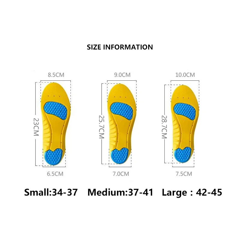 Unisex Shoe Inserts Orthotic Sports Arch Support shoes Insoles Shock Absorption size 34-45