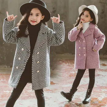 

Woolen coat Winter Autumn Plaid Girl Coat Children Outerwear Kids Clothing Baby Girl Long Sleeve 2-13 Years Jacket Elegant Coat