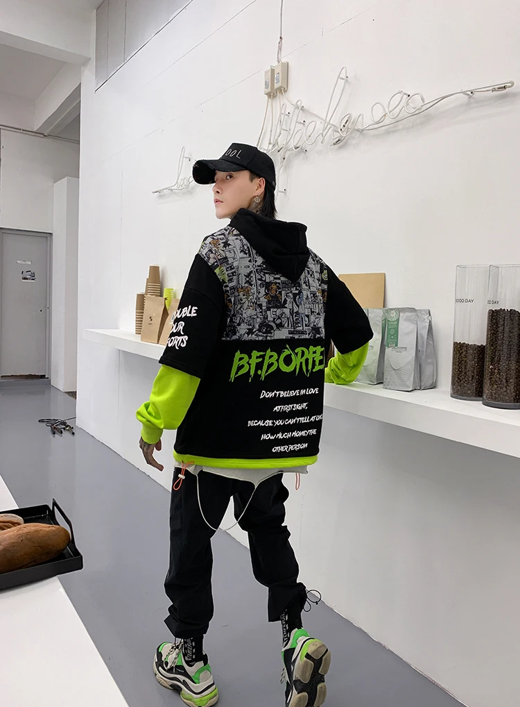 UNCLEDONJM Поддельные 2 шт. шнурок Харадзюку уличная хип хоп толстовка мужская брендовая одежда Пуловеры Повседневная Толстовка Топы BF-5029