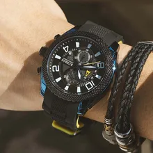 RUIMAS reloj de cuarzo con espejo Hardlex para hombre, cronómetro deportivo individual, resistente al agua, luminoso, con calendario