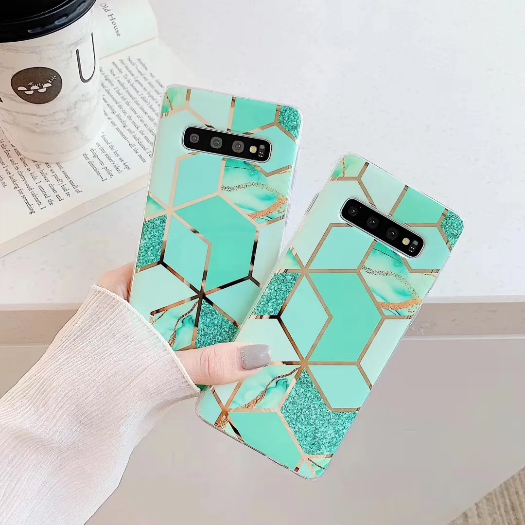 Чехол для samsung Galaxy S10 Lite S10P S9 S8 Plus гальванический глянцевый геометрический мраморный Мягкий силиконовый чехол из ТПУ
