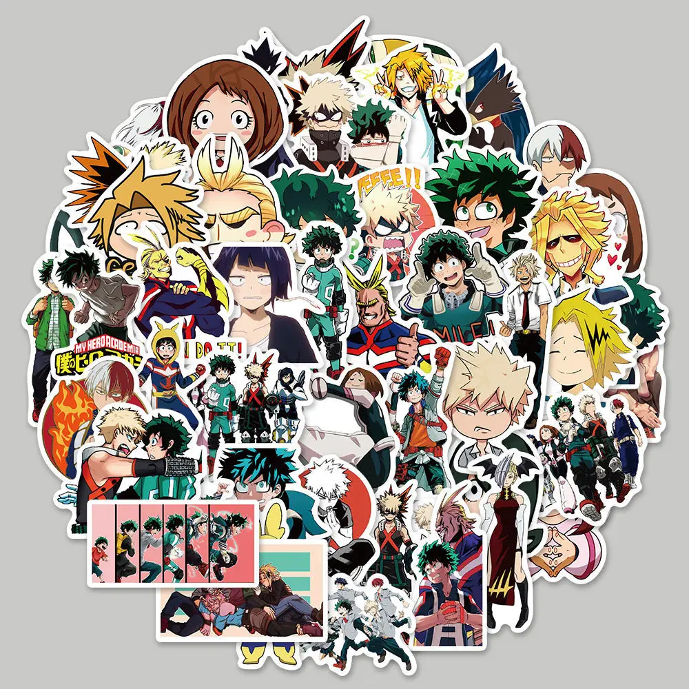 Pegatinas de grafiti My Hero Academia, para teléfono móvil, impermeable, vidrio, agua, portátil, guitarra, Skateboard, Maleta, 10/50 Uds.