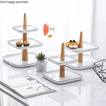 

Ceramics Square Multi-layer Cake Stand Exhibition Hall Dim Sum Display Shelf Fruit Living Room Household Cake Plate Snack Tray