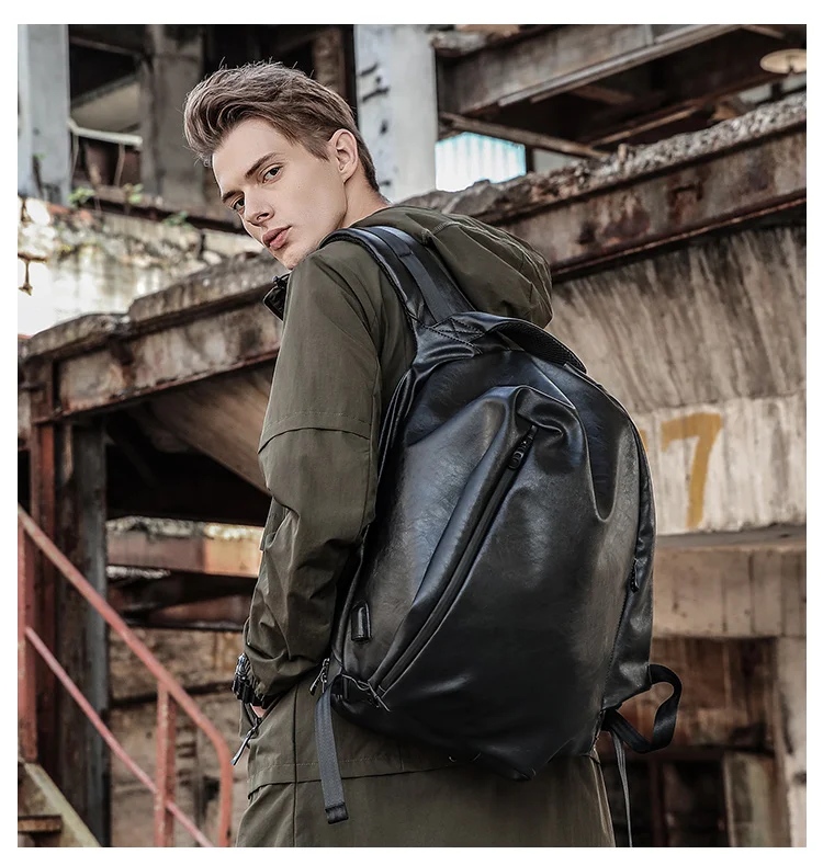 MOYYI, хит, кожаный рюкзак для школы, мужской рюкзак Mochila, 14 дюймов, для ноутбука, легкий рюкзак, мужской, для улицы, водонепроницаемый, черный