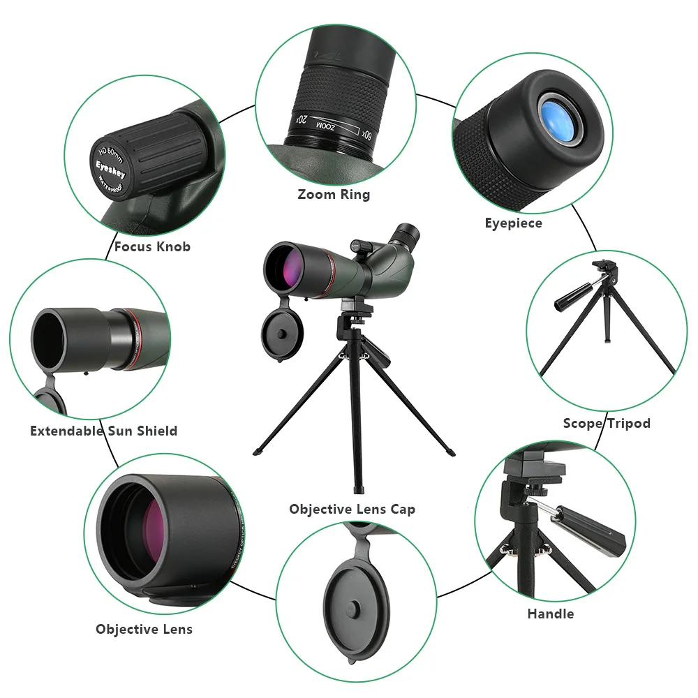 Eyeskey 20-60x60 угловой зрительный прицел BaK4 водонепроницаемый Fogproof портативный дорожный монокулярный телескоп с штативом чехол для переноски