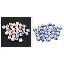60 шт керамические бусины цветочный узор круглые керамические бусины диаметр 12 мм(4/8 дюйма), 30 шт белые+ синие и 30 шт смешанные