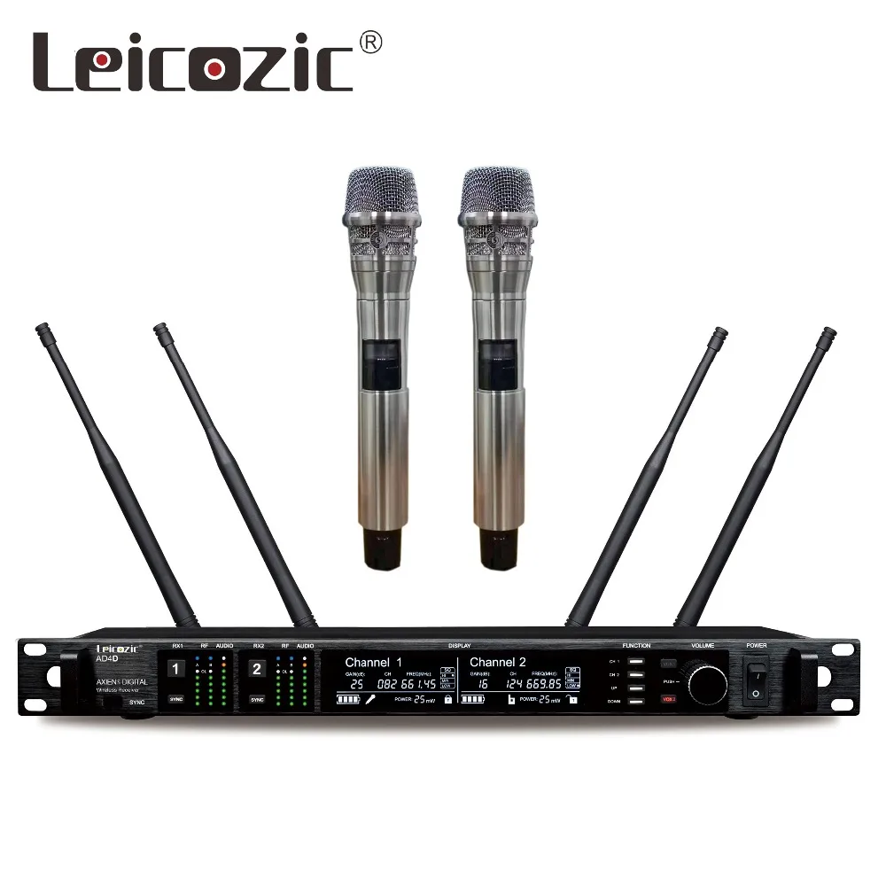Leicozic AD4D цифровой беспроводной микрофон профессиональный двухканальный цифровой приемник 645-695 МГц истинное разнообразие сцены Mircrofone