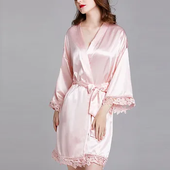 

Women Robes Bathrobes Kimono Simulation Silk Bridesmaid Lace Sexy Satin Homewear Sleepwear Nightwear Ladies Dressing Bathrobes