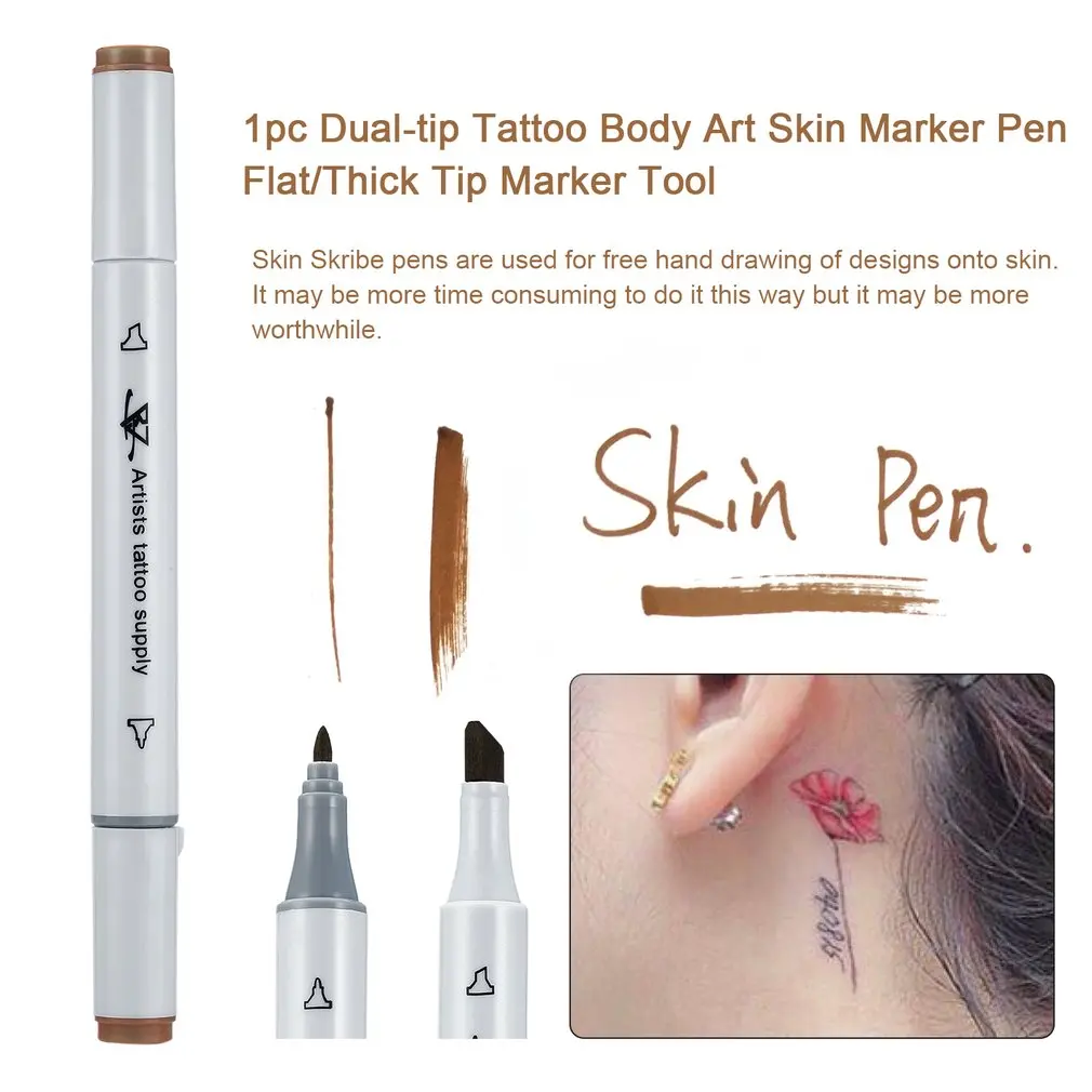 Dual-tip Tattoo Body Art Piercing Skin Marker Pen Body Art Tattoo Supply Pen Flat/Thick Tip Marker Tool Artist Tattoo Accessory