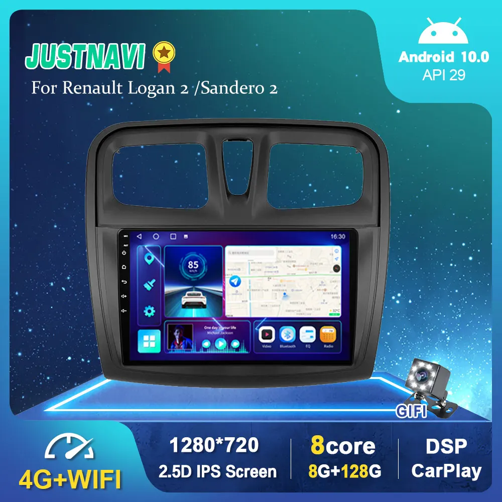 Автомагнитола на Android 10 для Renault Logan 2 2012-2019 Sandero 2014-2019 GPS-навигация Din 9 дюймов стерео