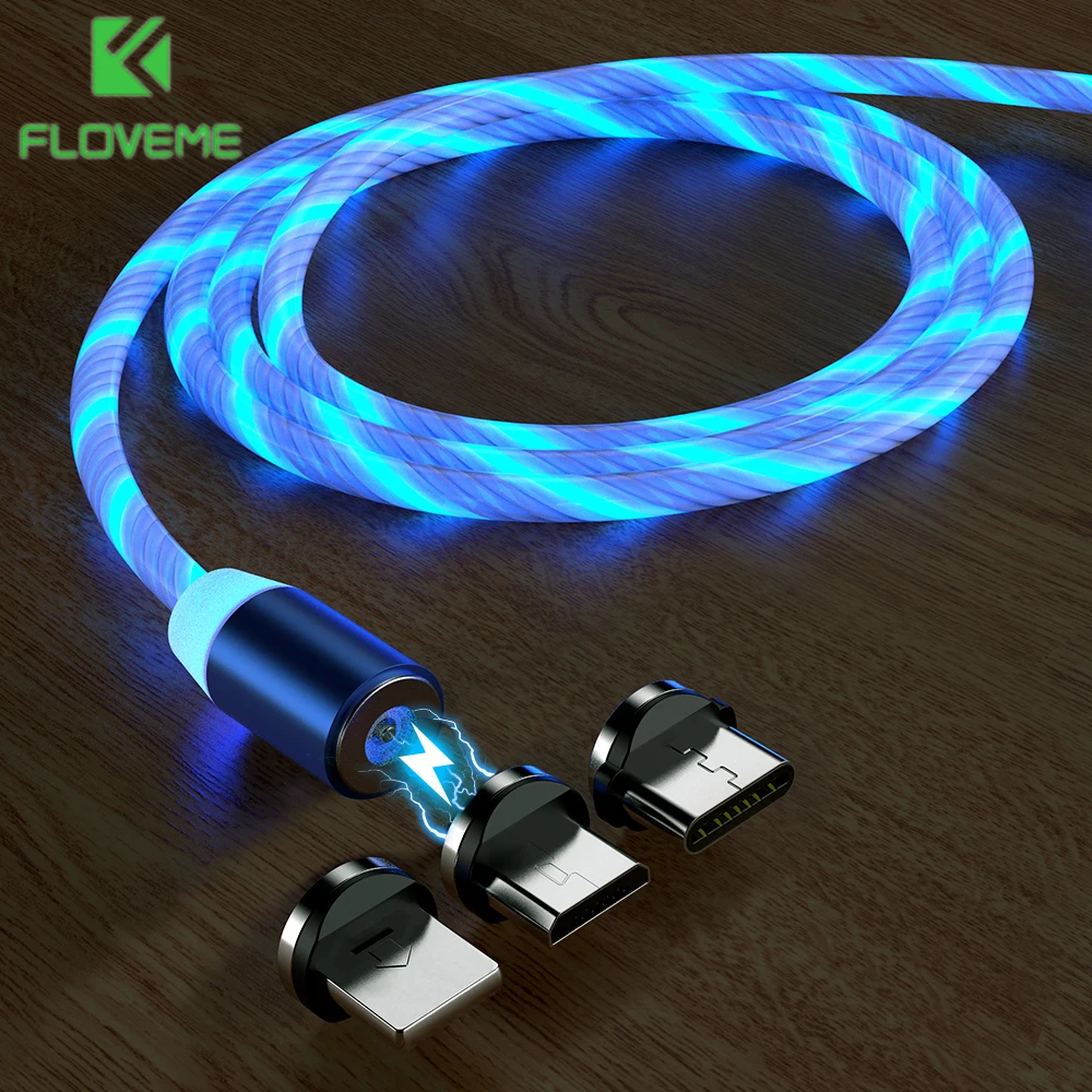 FLOVEME Streamer charging cable for Apple/Type-C/micro 3in1 cstreamer LED cadle samsung huawei xiaomi iphone 11pro Charge | Мобильные