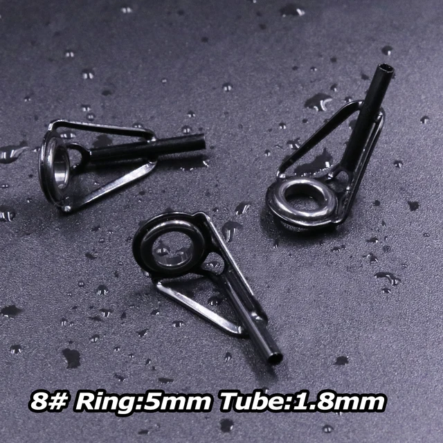 3Pcs Fishing Rod Tip Guides Repair Kit Stainless Steel Frames Ceramics Rings Black Rod Building Guide Eye Building Repair 6#~16# Size8 1.8mm 3Pcs