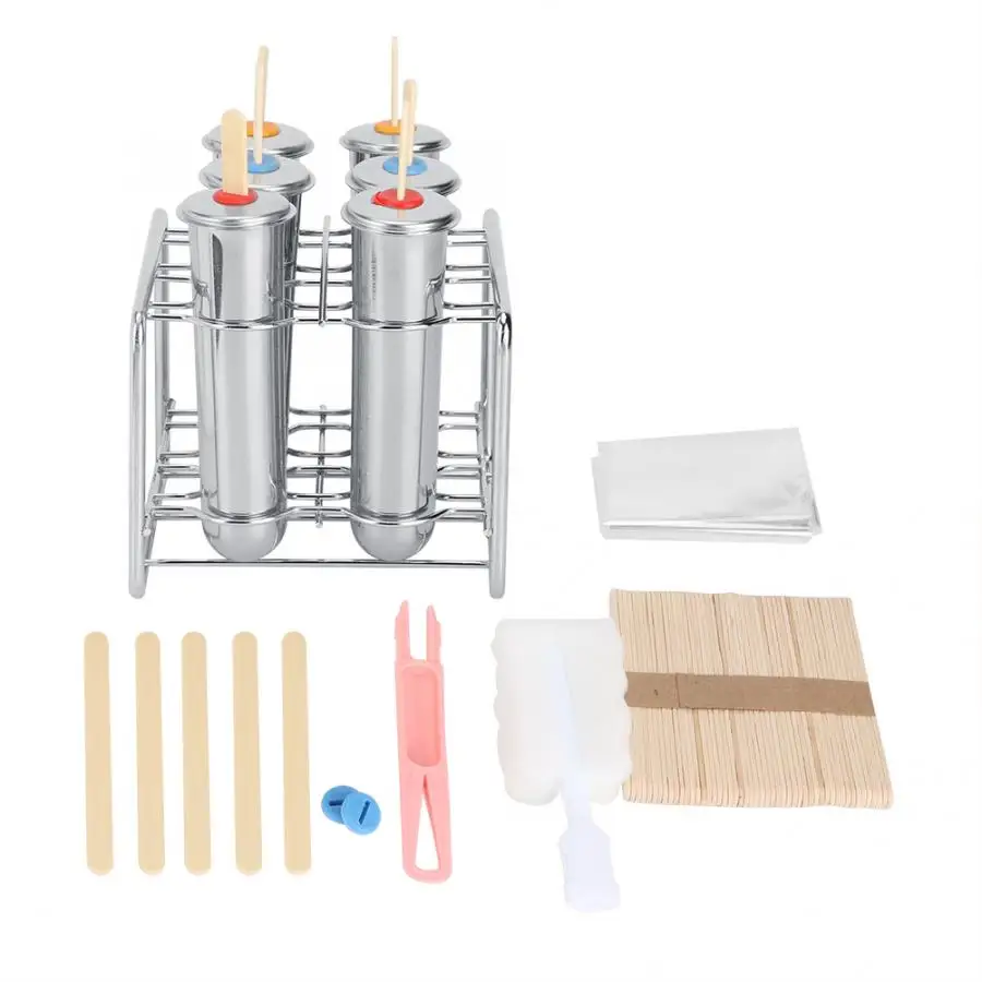 3/6/10PCS Stainless Steel Popsicle Molds Ice Cream Popsicle Holder Sticks Ice Cream Moulds Round/Flat Lolly Maker