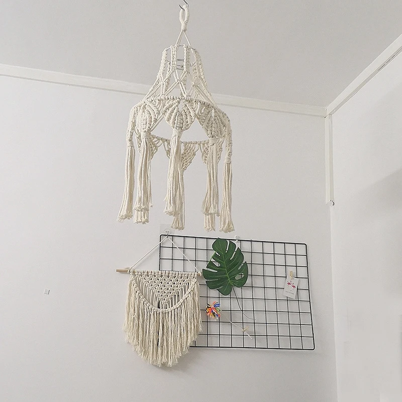 Bohemian Macrame Wall Hanging Ins Style Hand-Woven Tapestry Girl Heart Bedroom Living Room Nordic Chandelier Cover Decoration
