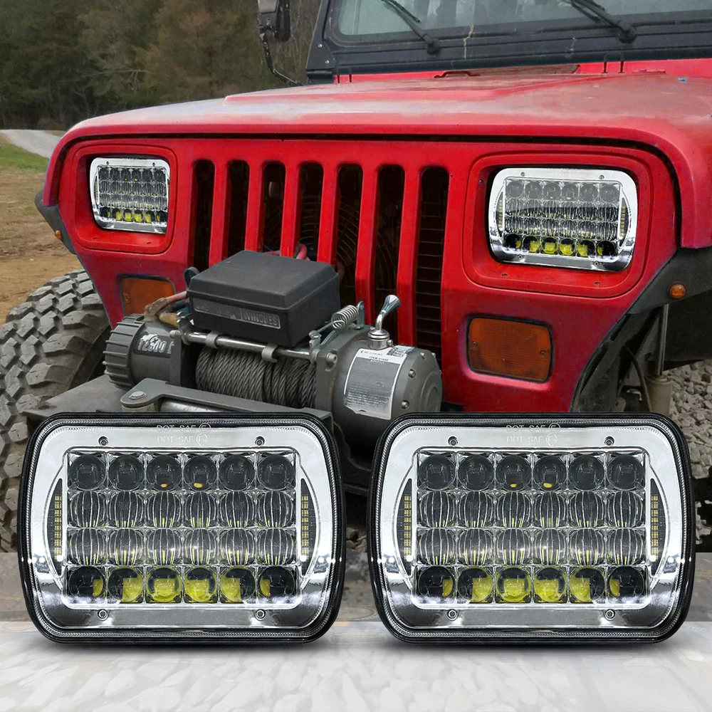 5X7 7X6 Pollici Rettangolare Sigillato Fascio Led Faro Con Drl Per Jeep Wrangler Yj Cherokee Xj H6014 H6052 H6054 Led 1 Paio