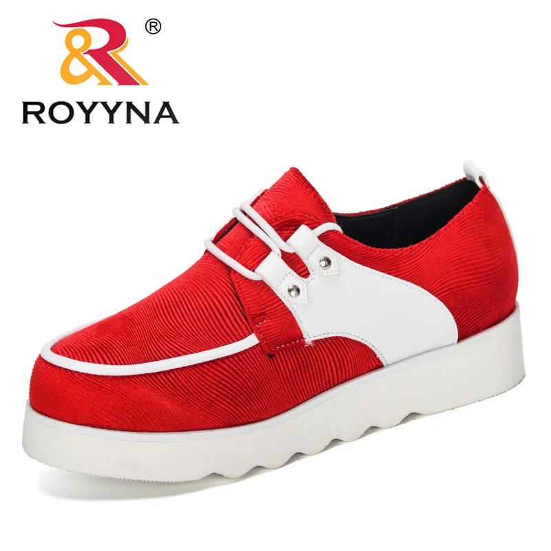 ROYYNA/ г. Новые дизайнерские Популярные Модные осенние женские туфли на плоской подошве с круглым носком, шитье из кружева, женские модельные туфли на плоской подошве обувь на платформе - Цвет: Red white