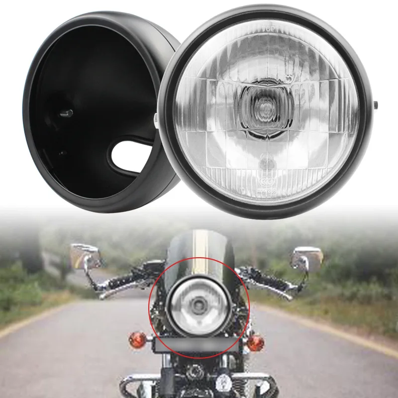Мотоциклетный черный металлический галогенный Передний фонарь в стиле ретро E4