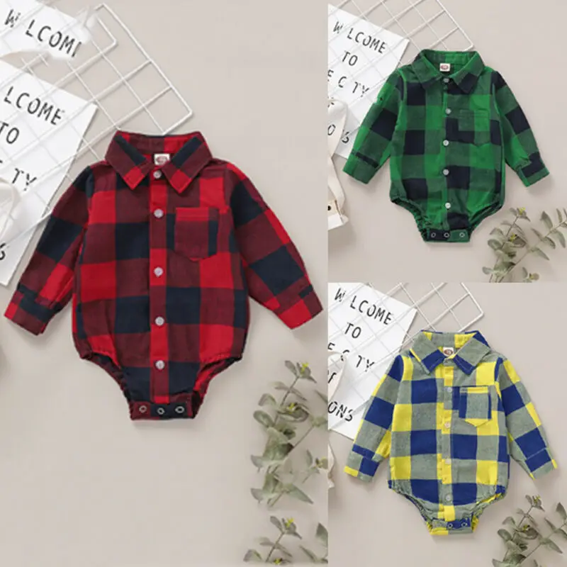 

2019 Fashion Newborn Baby Boys Girls Christmas Plaid Romper Jumpsuit Xmas Clothes Outfits 0-24M