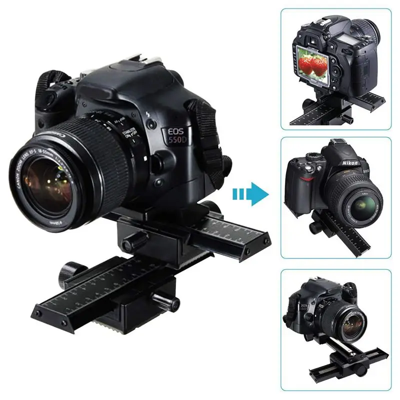 IG-4 Way Focusing Rail Slider Bracket for DSLR Camera Macro Focus Photography for Canon Nikon Sony(Black