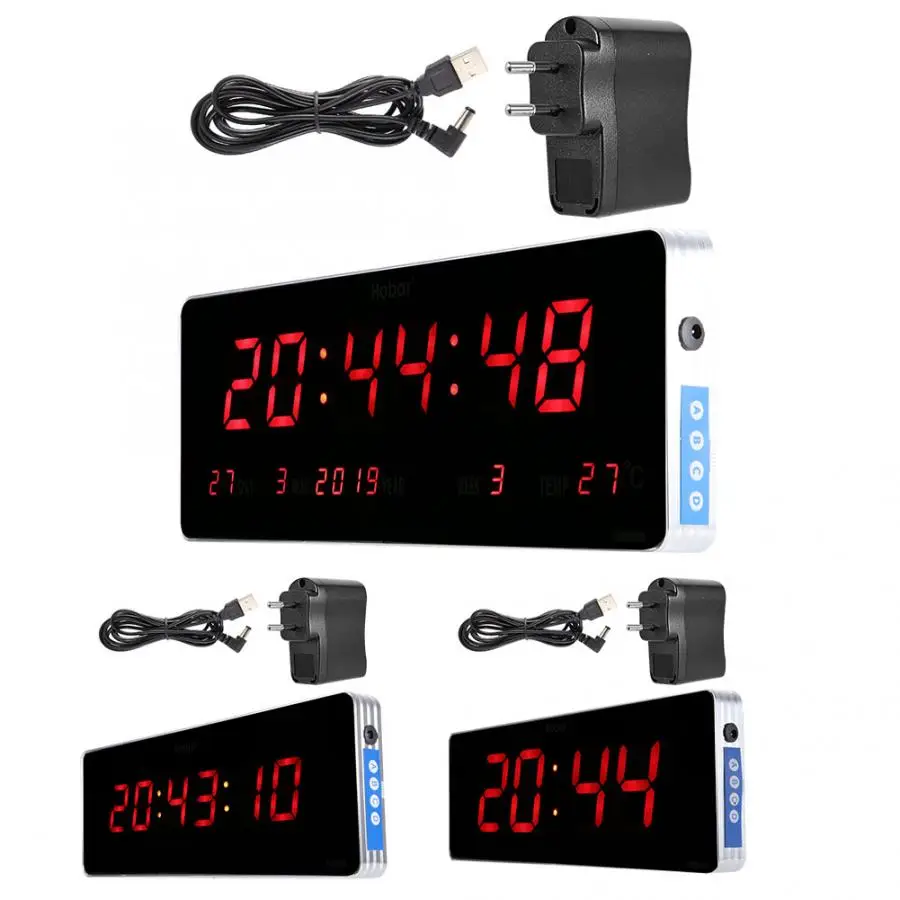 Aluminum Alloy Wall Clock Digital LED Calendar Wall Clock Temperature Clocks EU Plug 110-240V Modern Design Home Decor