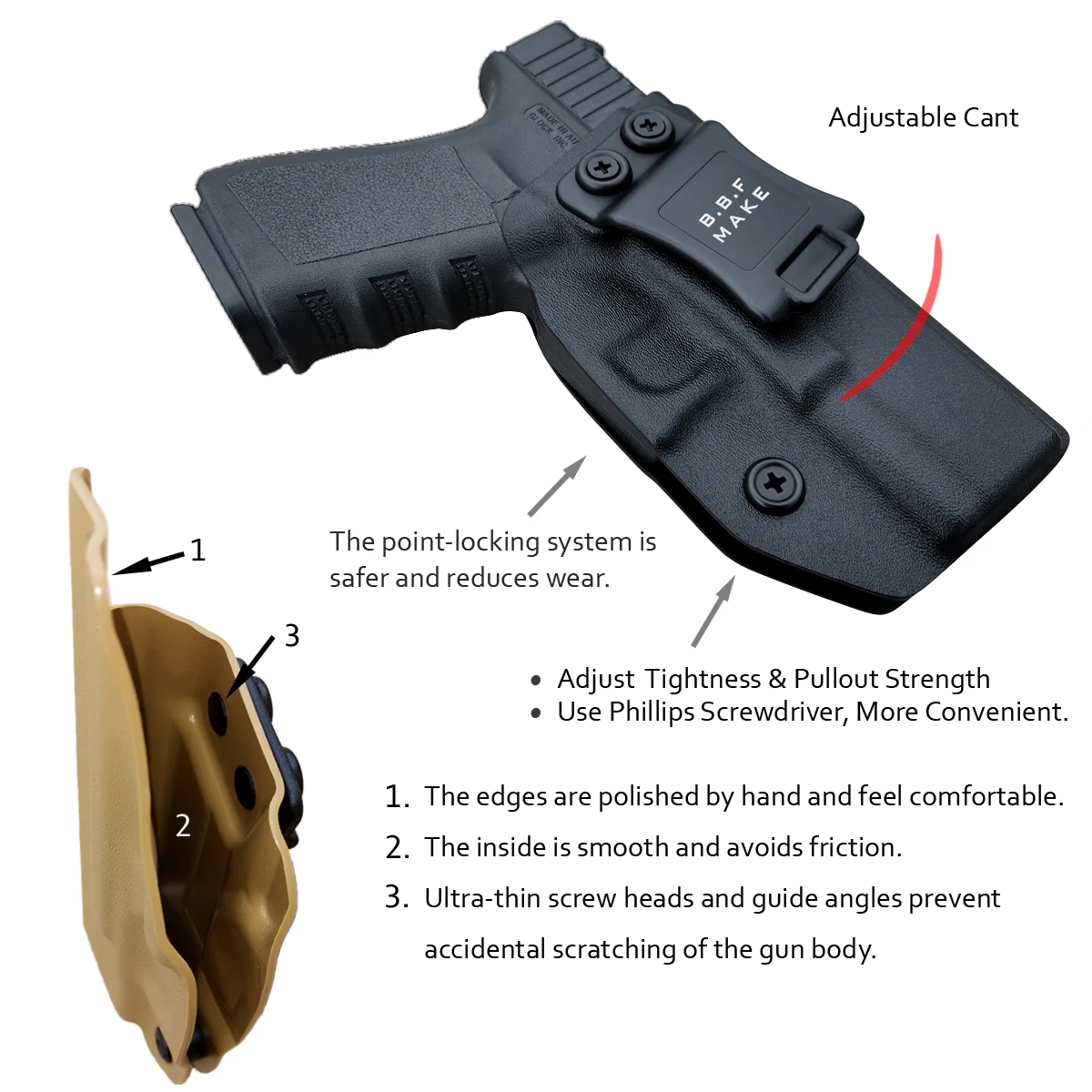 Glock 19 Holster IWB Kydex Holster Fit Glock 19 19X / 23 / 25 32 45 (Gen 3 4 5)