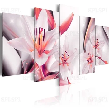 

5 Pieces Pink Flowers Posters and Print Wall Art Orange Lilies Blossom Canvas Pianting Prints Pictures for Kids Room Home Decor